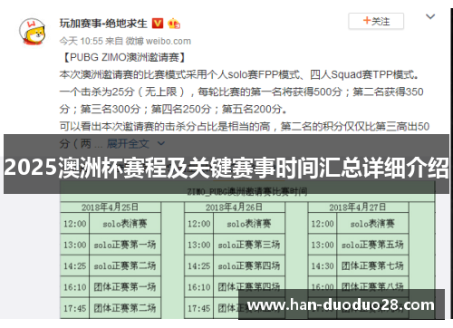 2025澳洲杯赛程及关键赛事时间汇总详细介绍